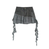 Ruffle Ribbon Asymmetric Mini Skirt