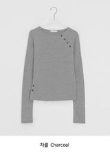 カニットダイアゴナルボタンラウンド長袖Tシャツ