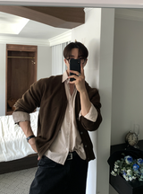  Deface Daily Semi-Cropped V-Neck Overfit Cardigan