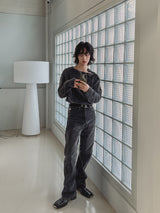 Tony snap stripe fur knitwear