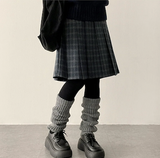 Bomi A-line pleated check midi skirt 