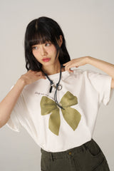 レタリングリボン半袖Tシャツ