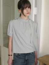 Triple Button Tie Short-Sleeved Blouse ( 2 colors )