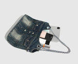 denim pocket chain cross shoulder bag