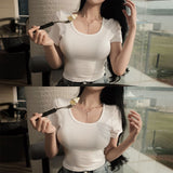 [BELLIDE MADE] SWIRLING RIB CROPED T-SHIRT
