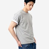 ロールスリーブクロップド半袖Tシャツ メランジ
