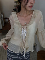 Clear chiffon ethnic blouse (2color)