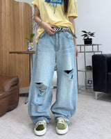 デッケン ダメージ ワイド デニム パンツ
