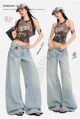 Light Blue Washed Carpenter Low Waist Straight Jeans