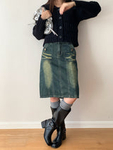 Raffel collar pocket ribbed cardigan