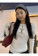 silver bow open ribbed long-sleeved knitwear