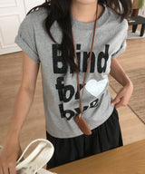 Blind Lettering Print Round Neck Basic Short Sleeve T-Shirt 3 Colors