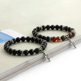 C22SVB-1002 Natural Stone Black Cutting Cross Onyx Bead Bracelet