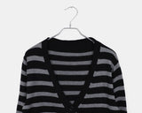 Jui Stripe V-neck Long Sleeve Knit Cardigan