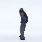 Curved Carpenter Crack Denim Pants Grey