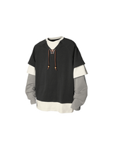 RELABEL Spatial Relations (Parallel Lines) Four-Colour Striped Patchwork Knotted Beaded Faux Three-Piece Long-Sleeved T-Shirt