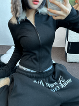 FUR PETIT SLIM HALF CROPPED ZIP-UP 🖤🩶🤍3COLOR