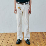 97 lc splatter bootscut denim pants ecru