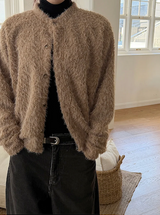 ヘアリークロップラウンドニットカーディガン(3color)