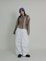 Gamants coloring gradation fringe long-sleeve cropped wool knitwear