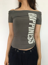 Happy Off Shoulder T-Shirt (2color)