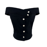 Deli off-shoulder button crop denim short sleeve T (3 colors)