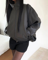 [ORIGINAL] Riven High-Neck Leather Volume Jumper