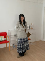 Giet Frill Banding Check Long Skirt