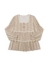 (24230WTLLN) ULLALA PAJAMAS Mazzle Long Sleeve Two-Piece Cream (30'S) Free Size