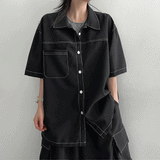Kiren Stitch Black Short-Sleeved Shirt