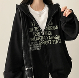 Lantic Lettering Boxy Fit Two Way Hooded Zip-Up