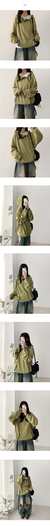 Noet Waffle Diagonal Zipper Warmer High Neck Hoodie