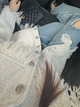 Tassel tweed loose fit no-collar jacket