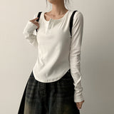 Its Hem Round Button Long Sleeve Tee