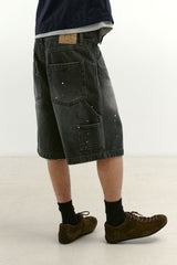 エイジスプラッターカーペンターデニムショーツ(Washed Black)