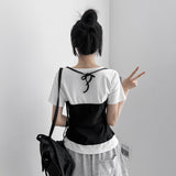 スリムフィット キッチ ホルター レイヤード ショートスリーブ Tシャツ(3 Colors)