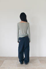 WIDE CUFFS COTTON PANTS (BLUE)