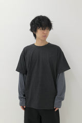レイヤードストライプTシャツ チャコール