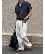 [S-XL] ホワイトハーフバンディングワイドパンツ
