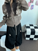 スノーフラワーカラーノルディックツーウェイジッパーニットジップアップ❤🖤🤎🩶🤍5カラー