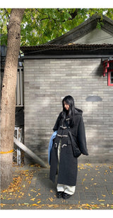 wool charcoal quilting toggle hooded long coat