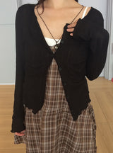 Iton Frill Ribbed See-Through Cardigan