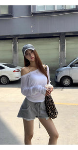 サンオフ アンバランス ホワイト 長袖Tシャツ