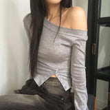ユーヴワンオフショルダーボタンスリットTシャツ
