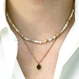 [set] natural shell beads & gold pendant necklace