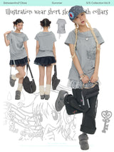 BETWEENAND  Original summer design with a unique look; gray collar, versatile short-sleeve T-shirt for women