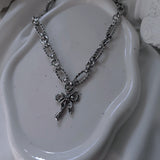 [イ・ヨンジ Necklace] バレエリボン ステンレス チェーン チョーカーネックレス