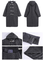 wool charcoal quilting toggle hooded long coat