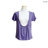 (3color) Deep Shirring U-Neck Flare Short Sleeve Tee
