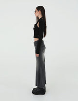 DENIM LONG SKIRT(BLACK)